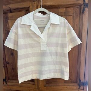 Everlane The Organic Cotton Retro Polo Shirt Purple Stripe Short Sleeve Small